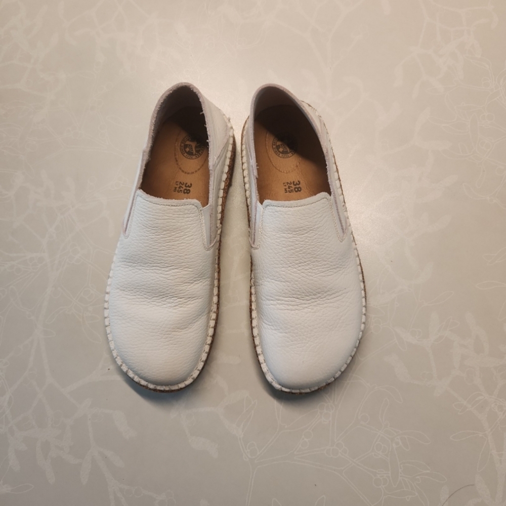 Birkenstock CALLAN White Pebbled Leather Slip On Shoes Size 7-7.5/38 Narrow